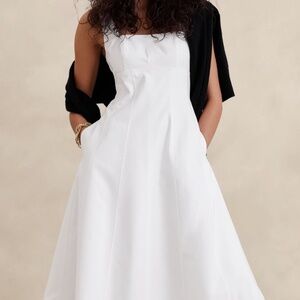knee length dresses for ladies Women's Natalie A-Line Square Neck Organza Midi Dress XS/S/M/L/XL White Mean Blvd S / White